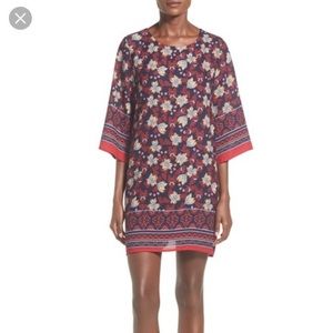 Everly Border Print 3/4 Sleeve Shift Dress